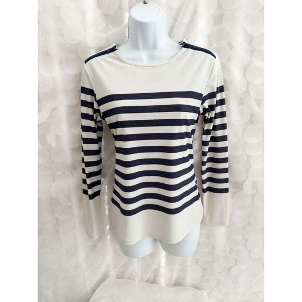 Cabana Life Knit Top Small Blue White Striped Nautical Long Sleeve Boat Neck